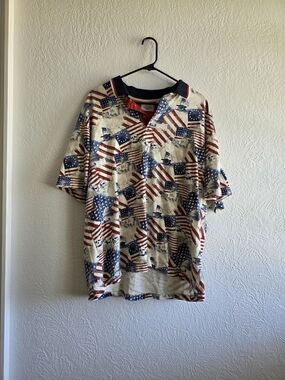 Men's Short-Sleeve Polo with Red, White & Blue Flag Print